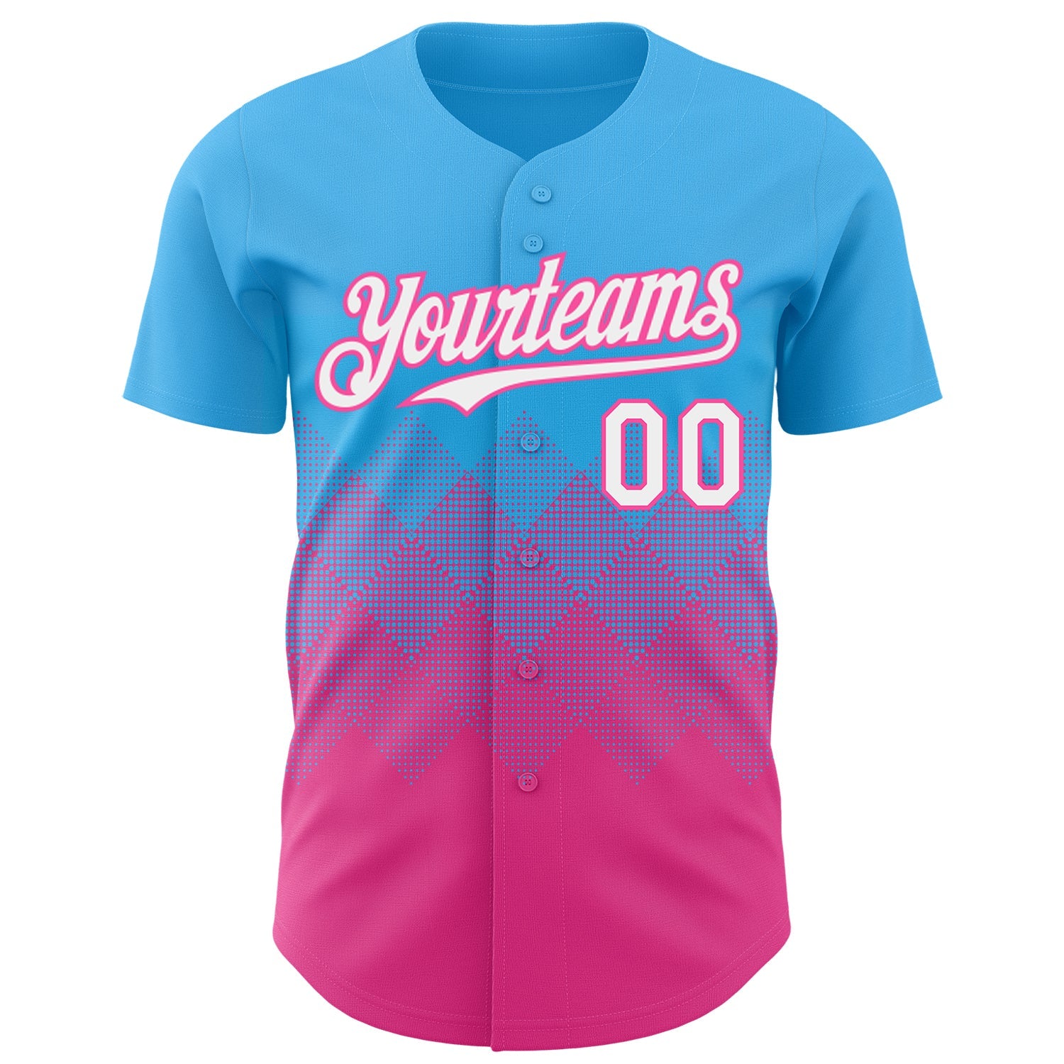 Custom Sky Blue White-Pink 3D Gradient Square Shape Authentic Baseball Jersey view 2