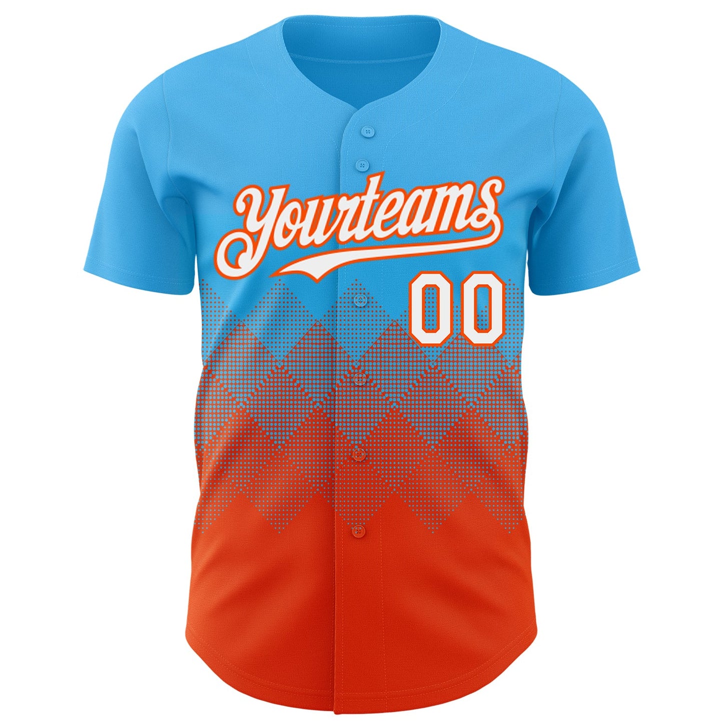 Custom Sky Blue White-Orange 3D Gradient Square Shape Authentic Baseball Jersey view 2