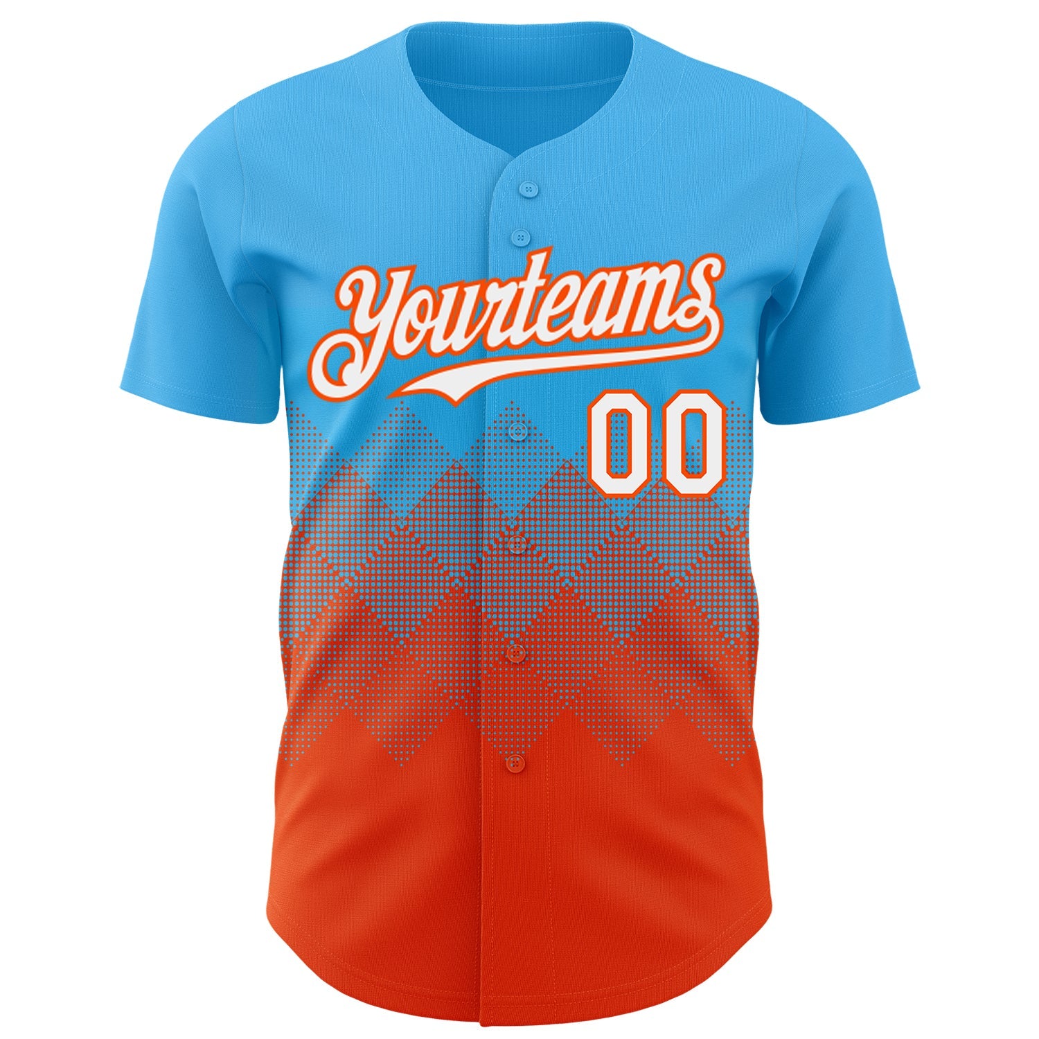 Custom Sky Blue White-Orange 3D Gradient Square Shape Authentic Baseball Jersey view 2