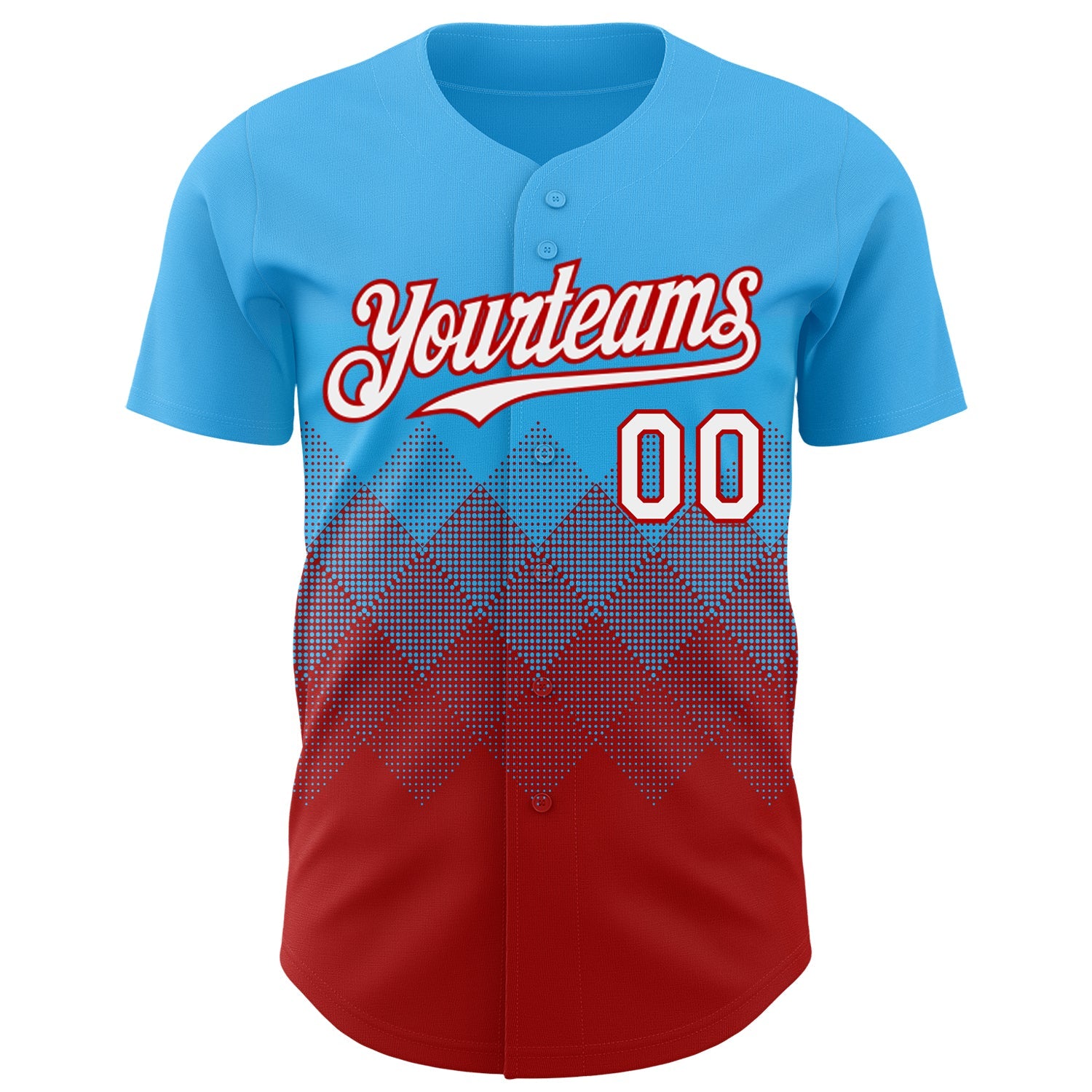 Custom Sky Blue White-Red 3D Gradient Square Shape Authentic Baseball Jersey view 2