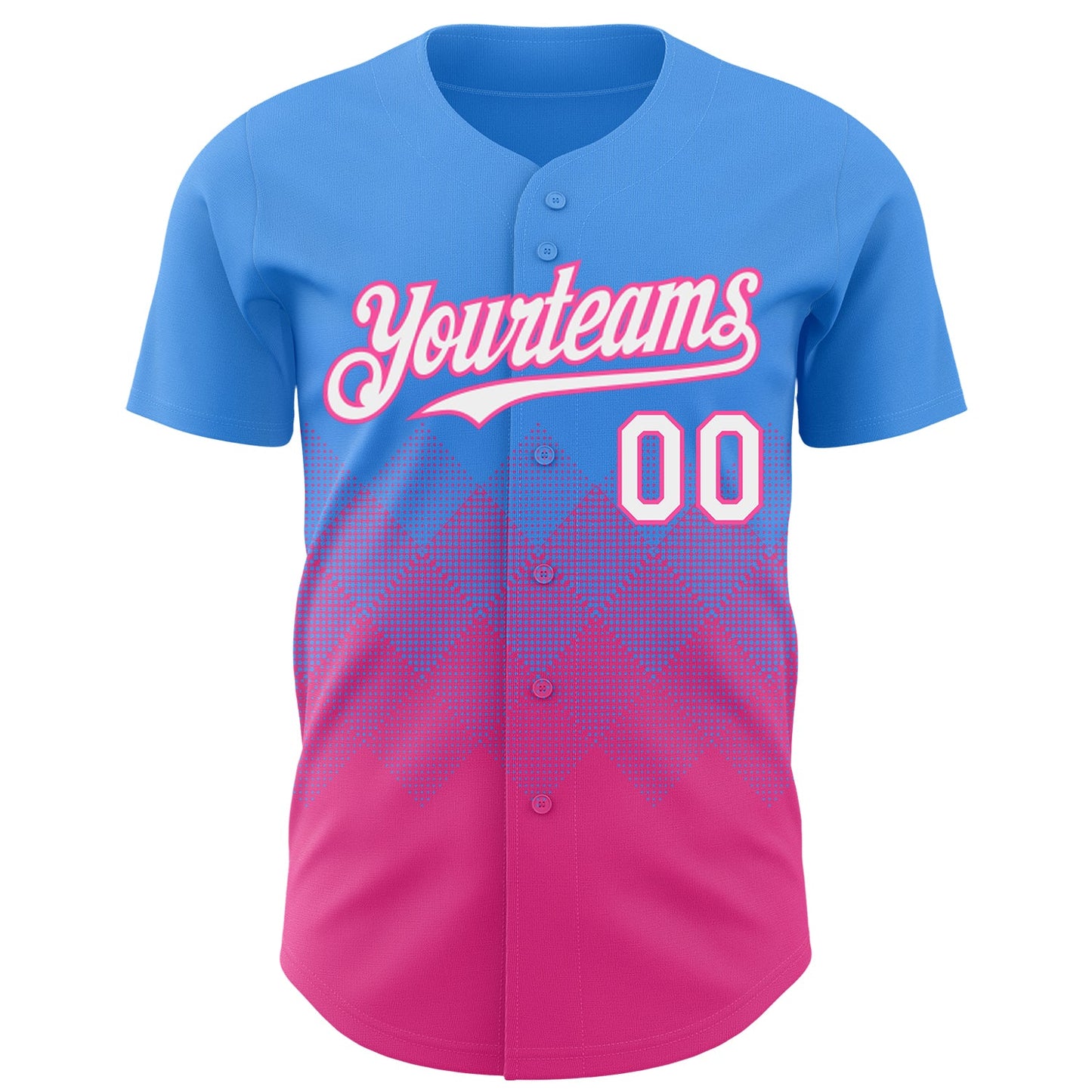 Custom Electric Blue White-Pink 3D Gradient Square Shape Authentic Baseball Jersey view 2