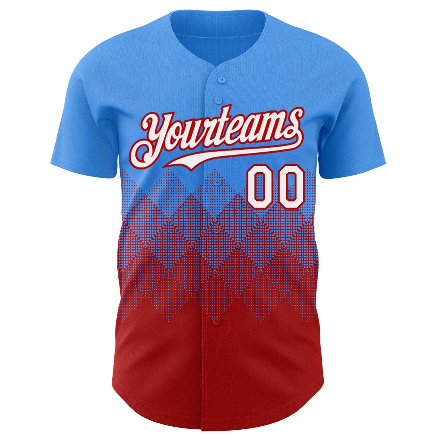 Custom Electric Blue White-Red 3D Gradient Square Shape Authentic Baseball Jersey view 2