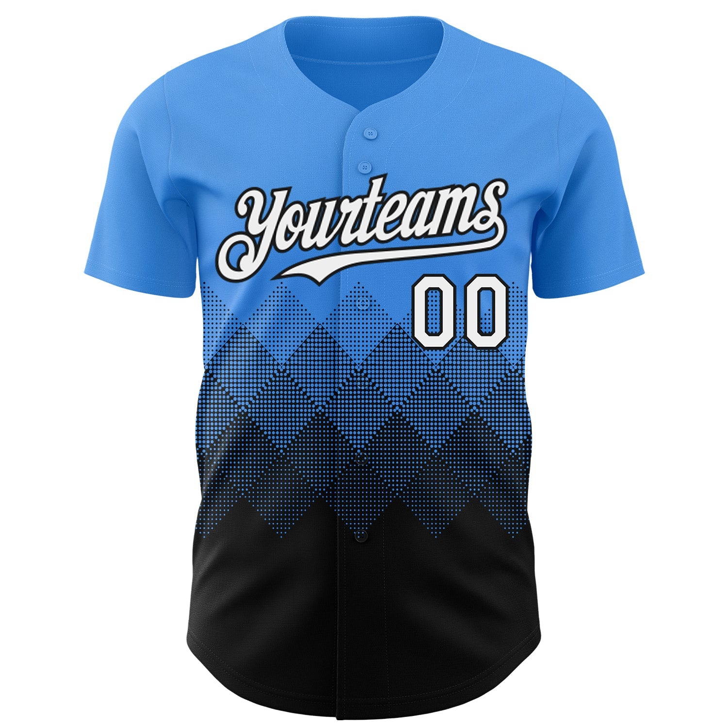 Custom Electric Blue White-Black 3D Gradient Square Shape Authentic Baseball Jersey view 2