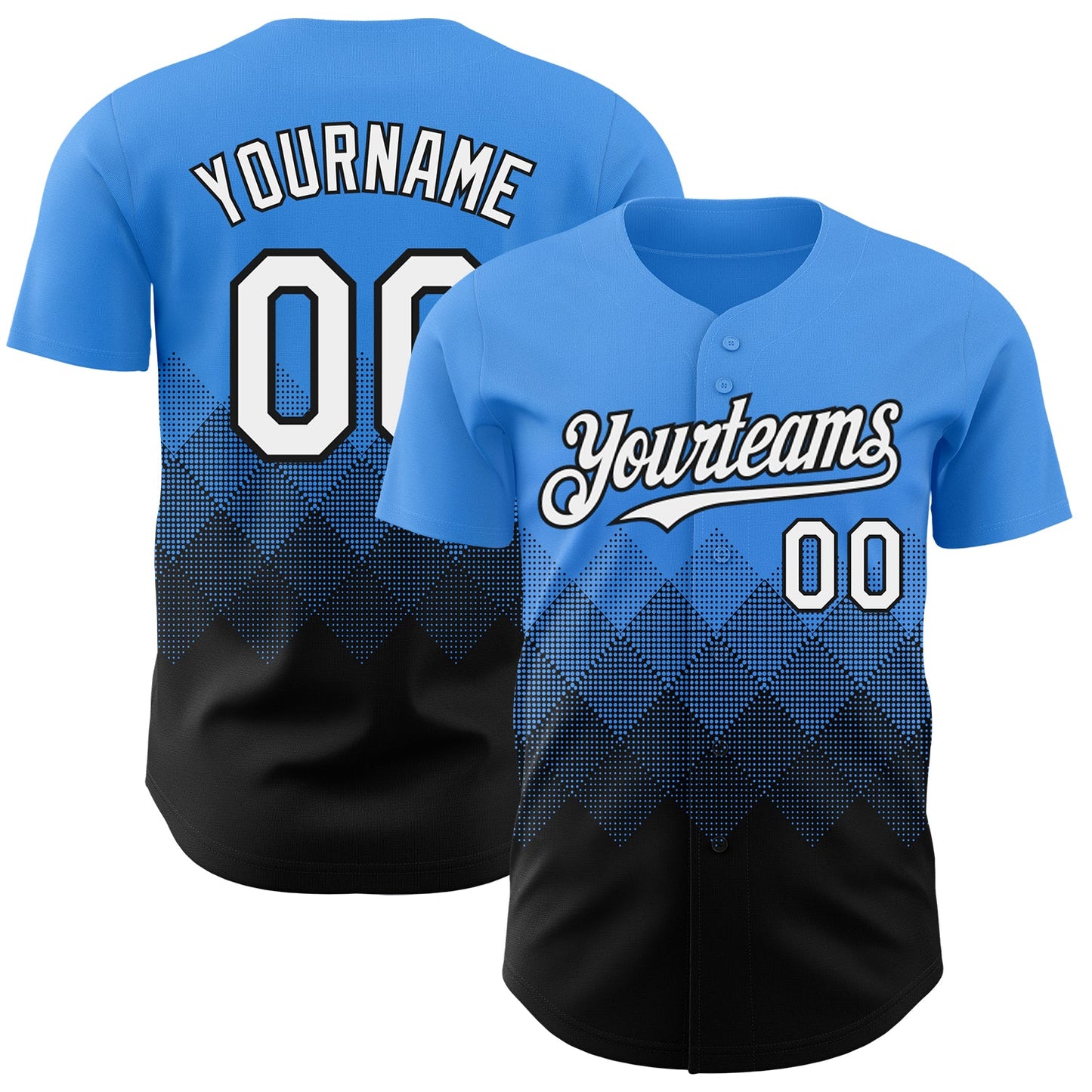 Custom Electric Blue White-Black 3D Gradient Square Shape Authentic Baseball Jersey - Main View