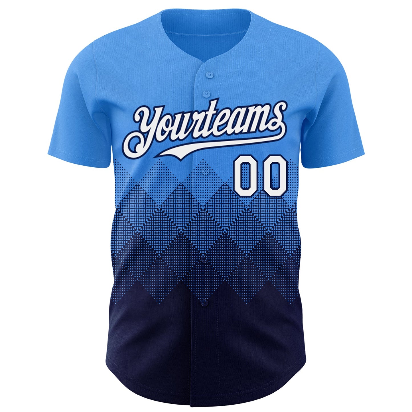 Custom Electric Blue White-Navy 3D Gradient Square Shape Authentic Baseball Jersey view 2