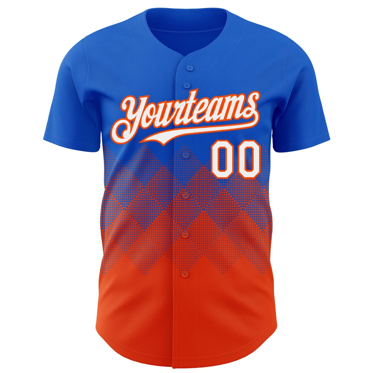Custom Thunder Blue White-Orange 3D Gradient Square Shape Authentic Baseball Jersey view 2