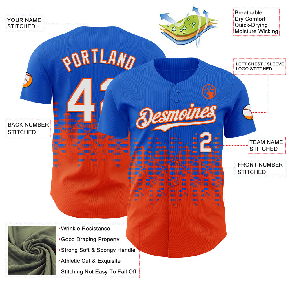 Custom Thunder Blue White-Orange 3D Gradient Square Shape Authentic Baseball Jersey view 3