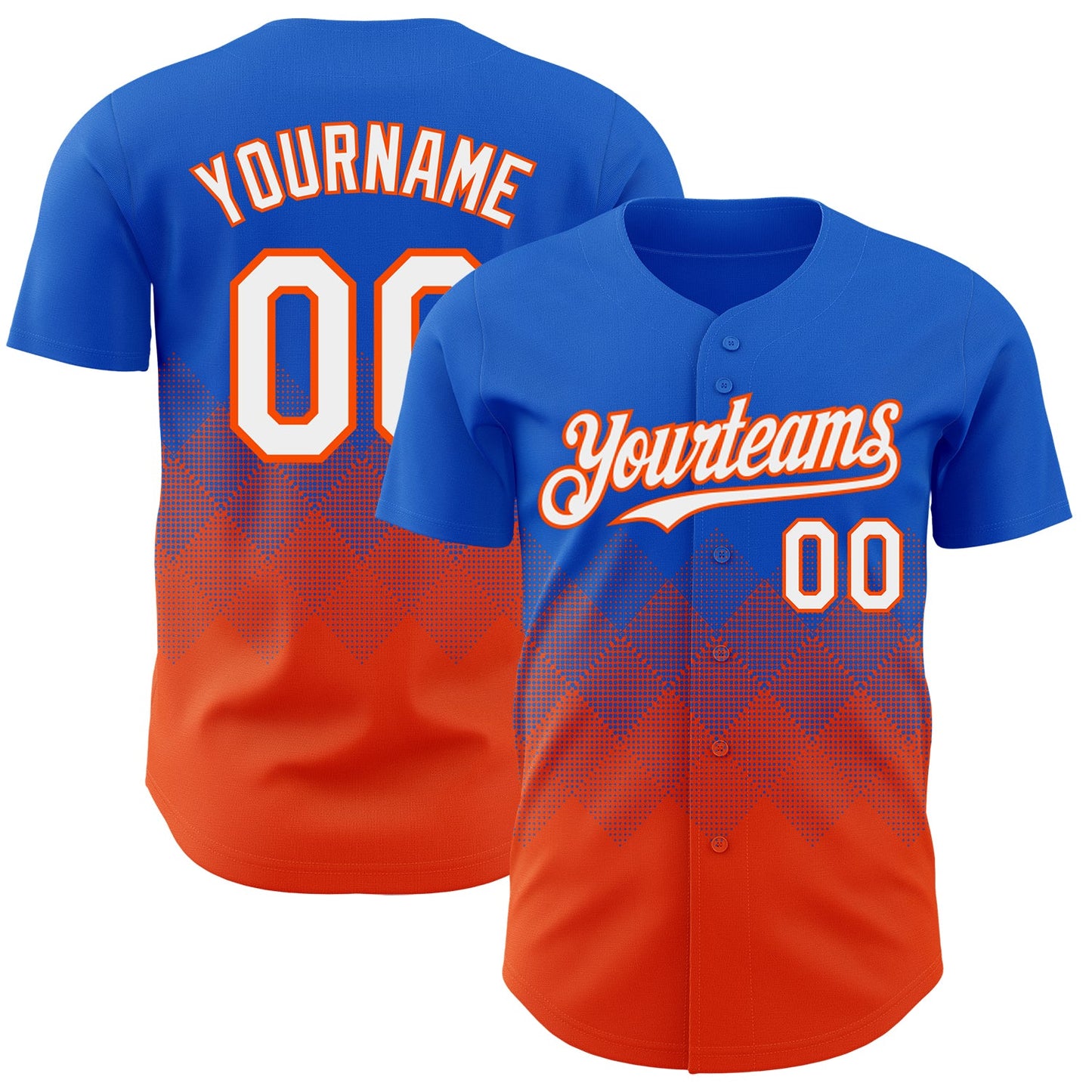 Custom Thunder Blue White-Orange 3D Gradient Square Shape Authentic Baseball Jersey - Main View