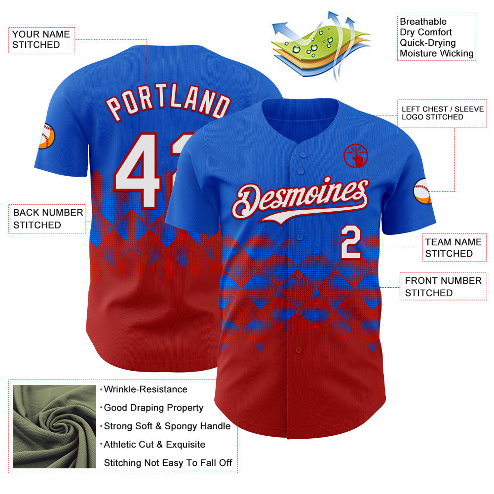 Custom Thunder Blue White-Red 3D Gradient Square Shape Authentic Baseball Jersey view 3