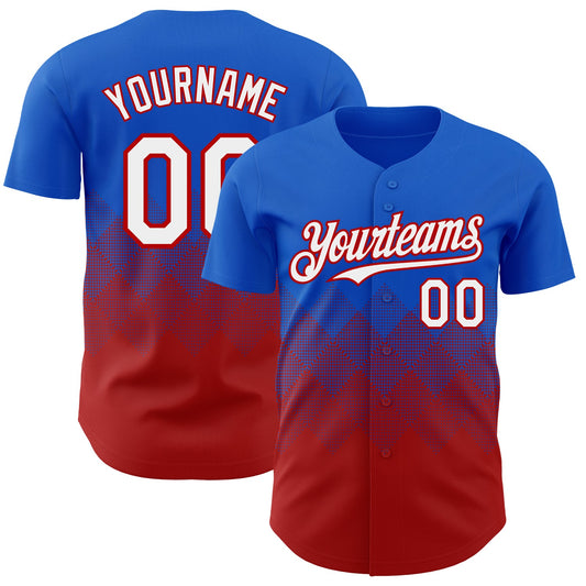 Custom Thunder Blue White-Red 3D Gradient Square Shape Authentic Baseball Jersey - Main View