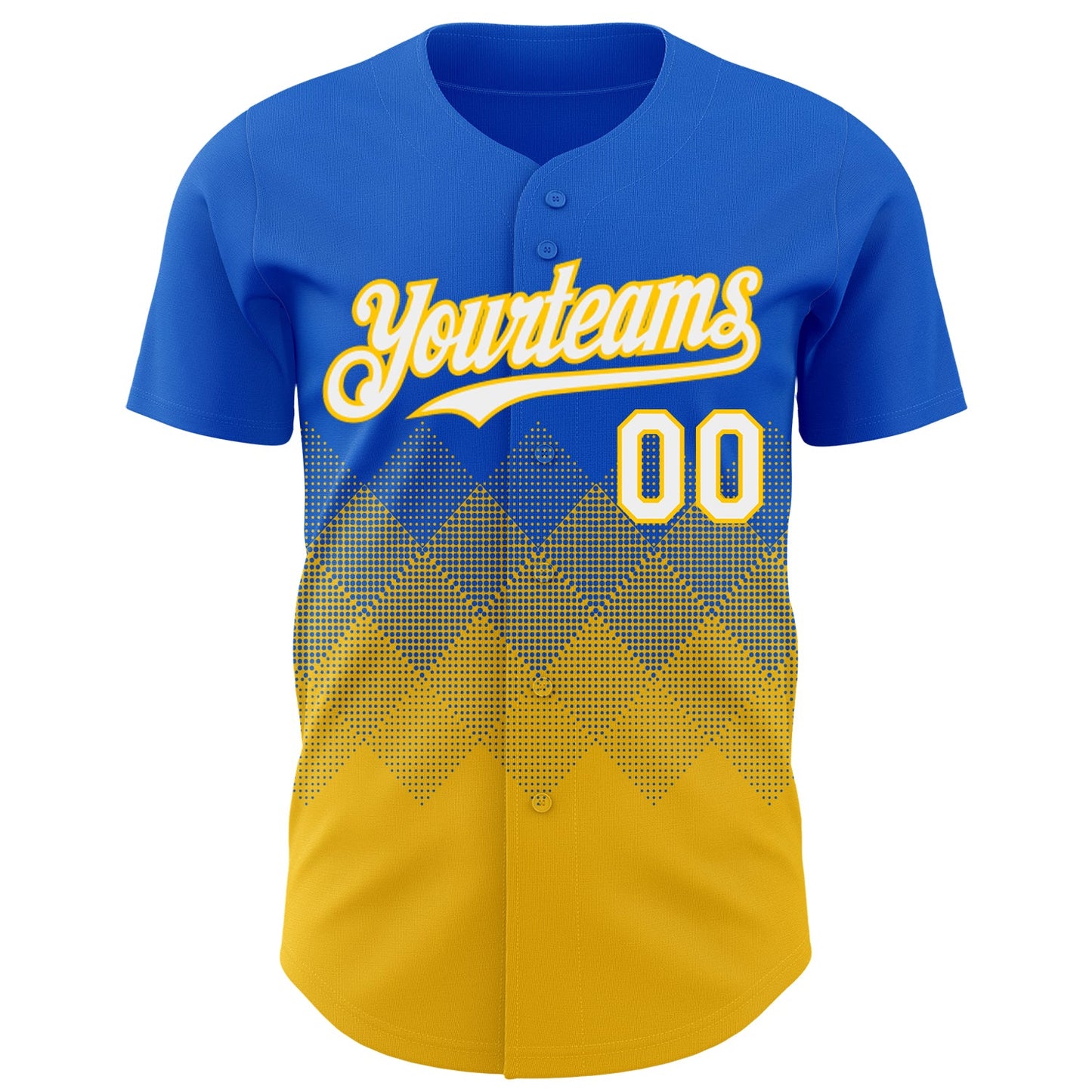Custom Thunder Blue White-Yellow 3D Gradient Square Shape Authentic Baseball Jersey view 2