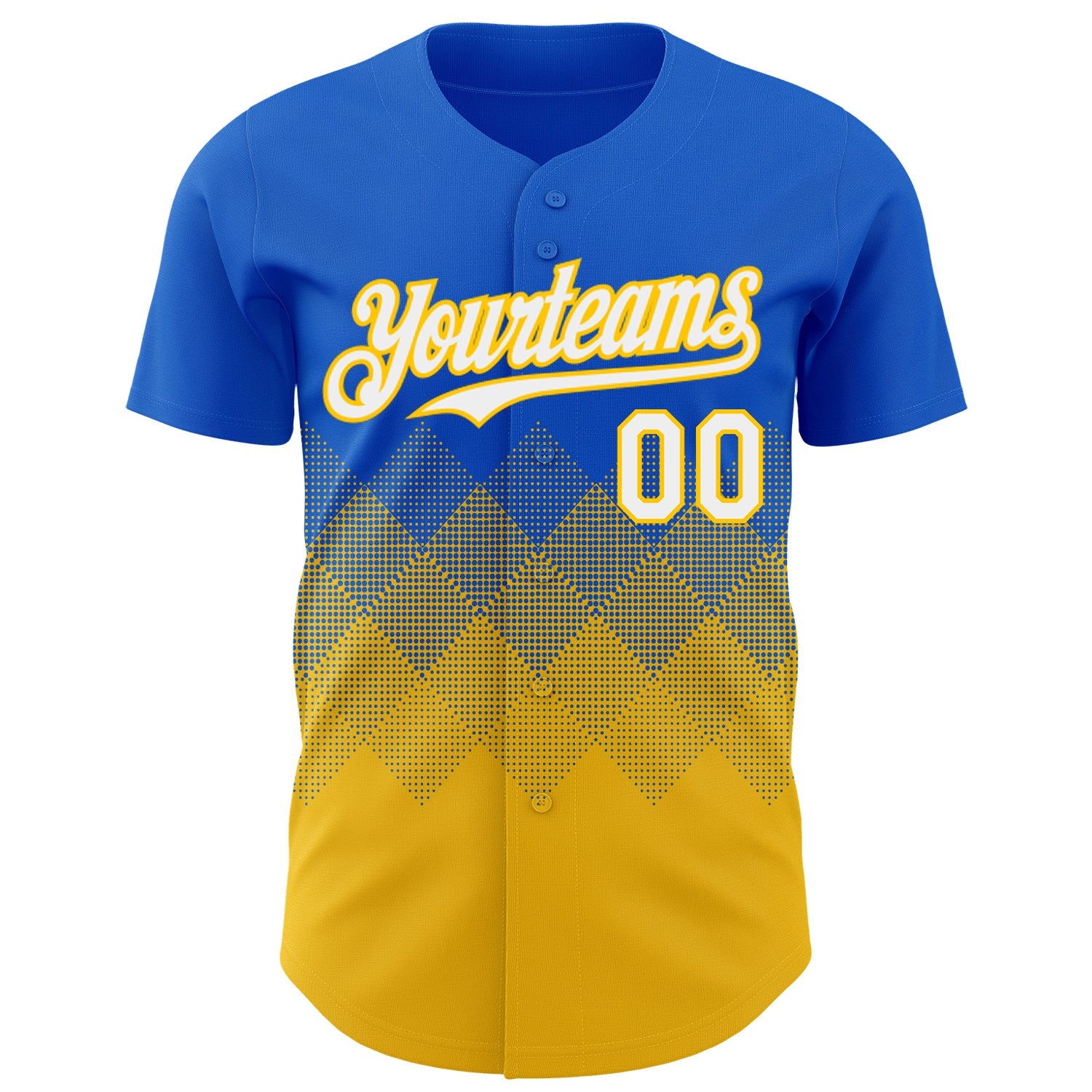 Custom Thunder Blue White-Yellow 3D Gradient Square Shape Authentic Baseball Jersey view 2