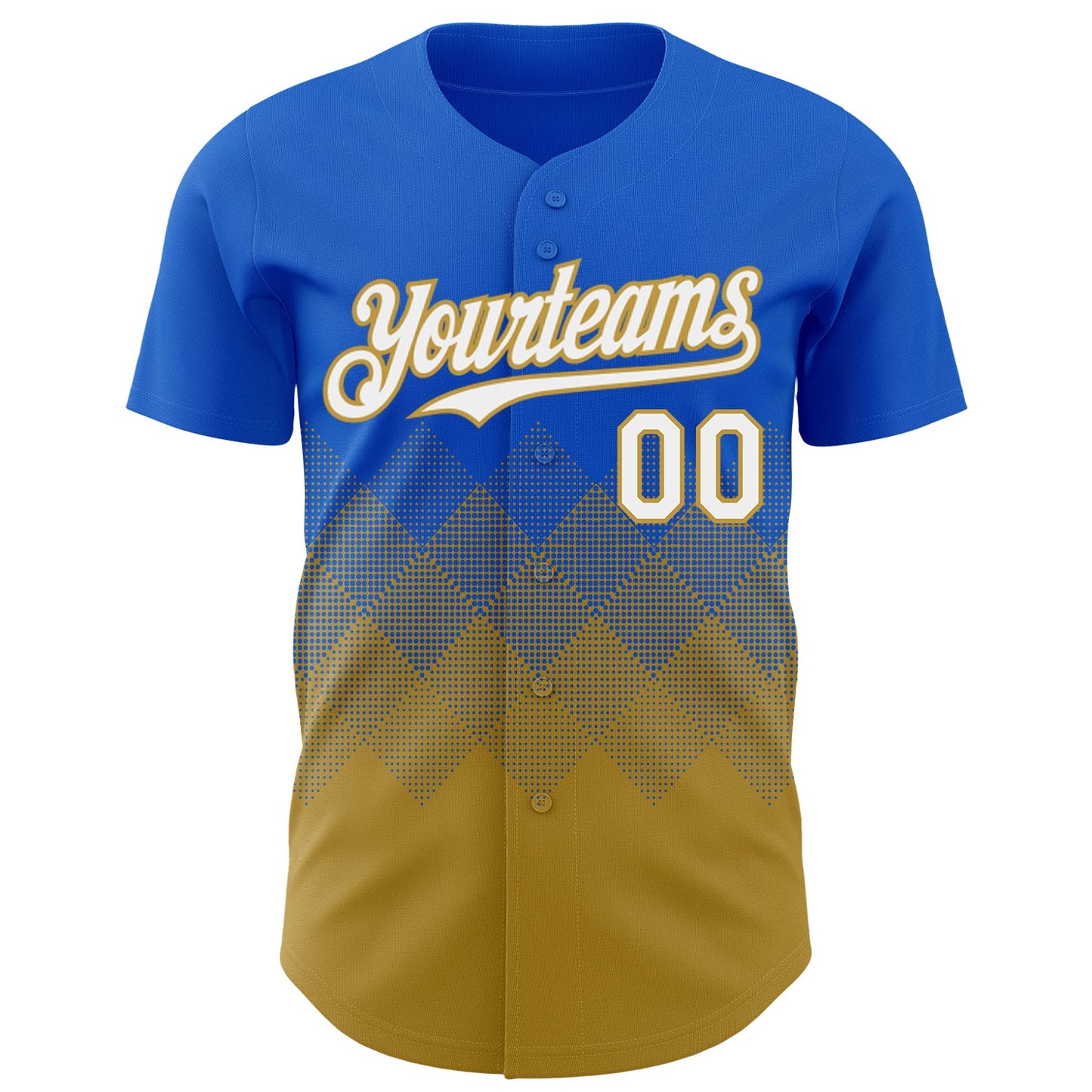 Custom Thunder Blue White-Old Gold 3D Gradient Square Shape Authentic Baseball Jersey view 2