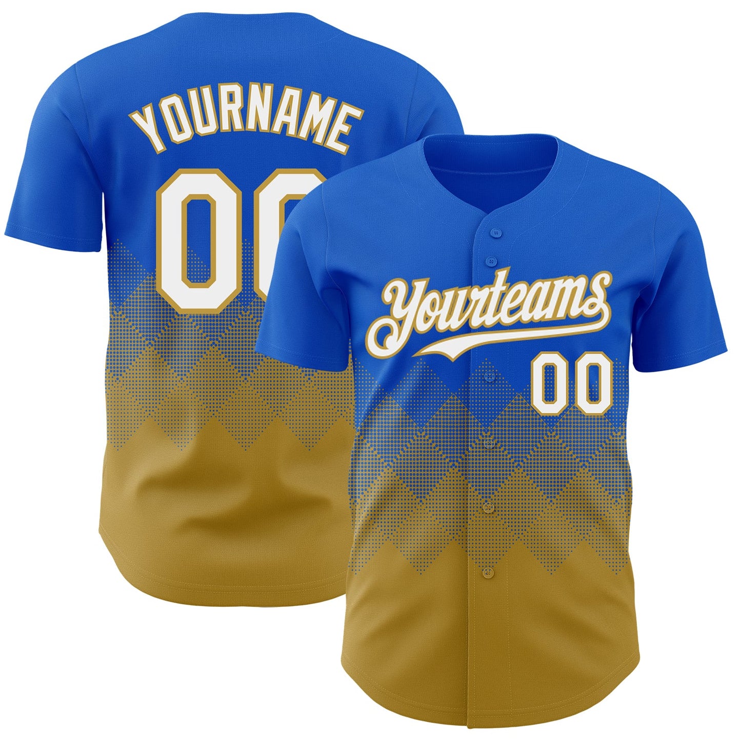 Custom Thunder Blue White-Old Gold 3D Gradient Square Shape Authentic Baseball Jersey - Main View