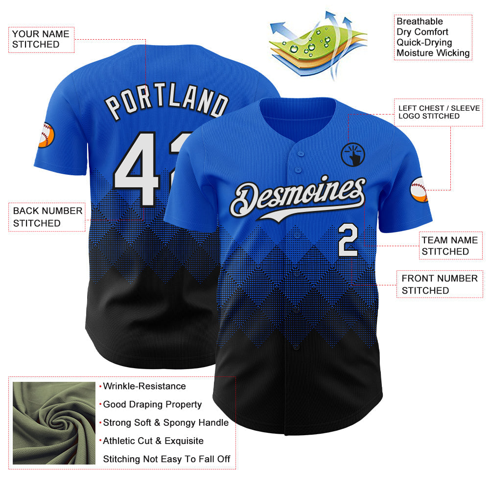 Custom Thunder Blue White-Black 3D Gradient Square Shape Authentic Baseball Jersey view 3