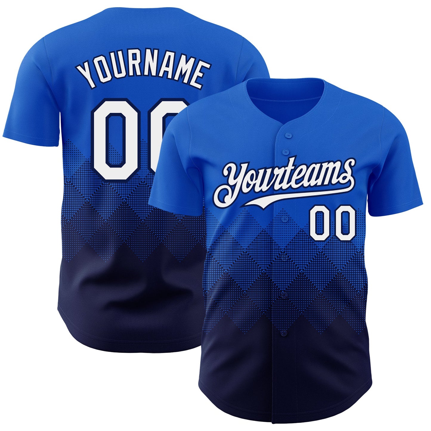 Custom Thunder Blue White-Navy 3D Gradient Square Shape Authentic Baseball Jersey - Main View