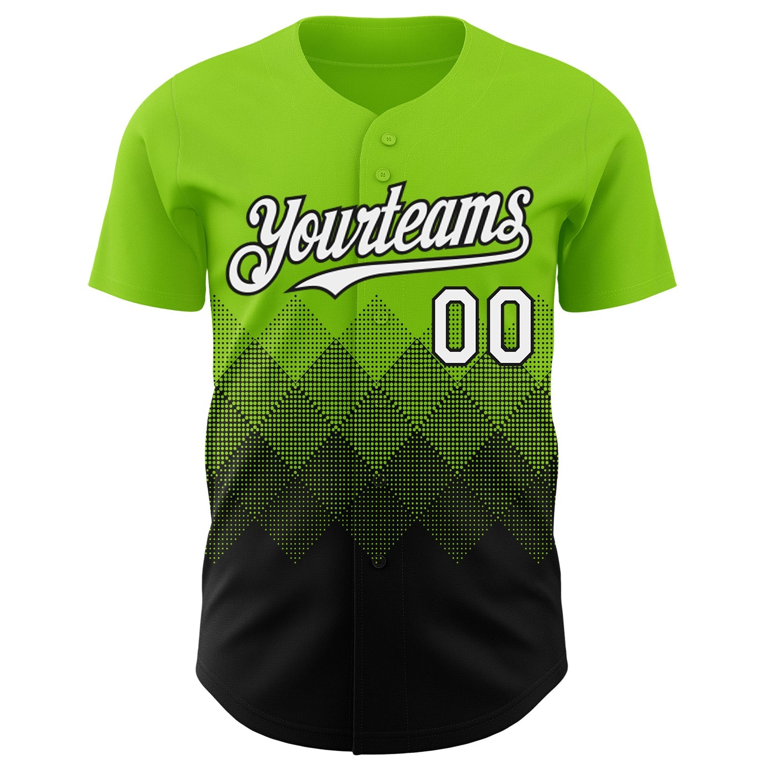 Custom Neon Green White-Black 3D Gradient Square Shape Authentic Baseball Jersey view 2