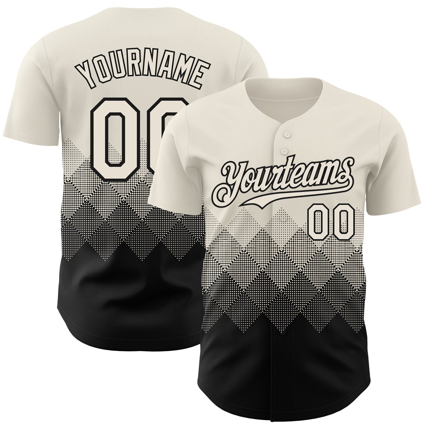 Custom Cream Black 3D Gradient Square Shape Authentic Baseball Jersey - Main View