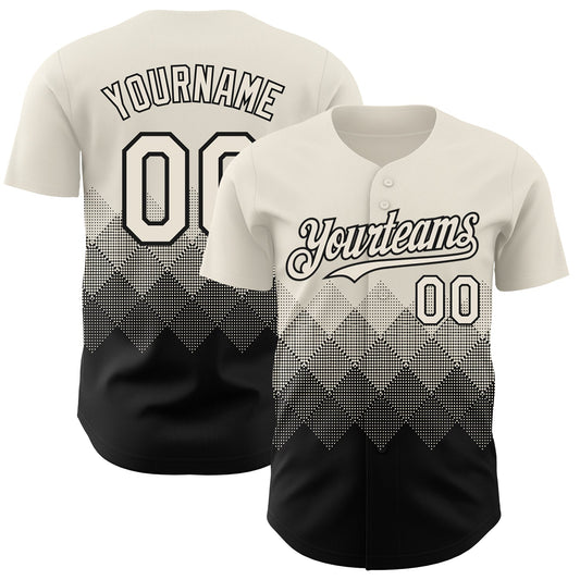 Custom Cream Black 3D Gradient Square Shape Authentic Baseball Jersey - Main View