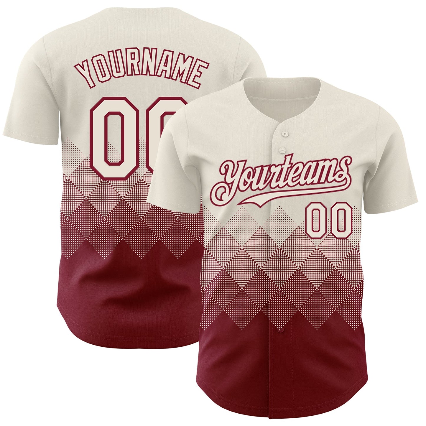 Custom Cream Crimson 3D Gradient Square Shape Authentic Baseball Jersey - Main View