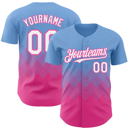 Custom Light Blue White-Pink 3D Gradient Square Shape Authentic Baseball Jersey - Main View
