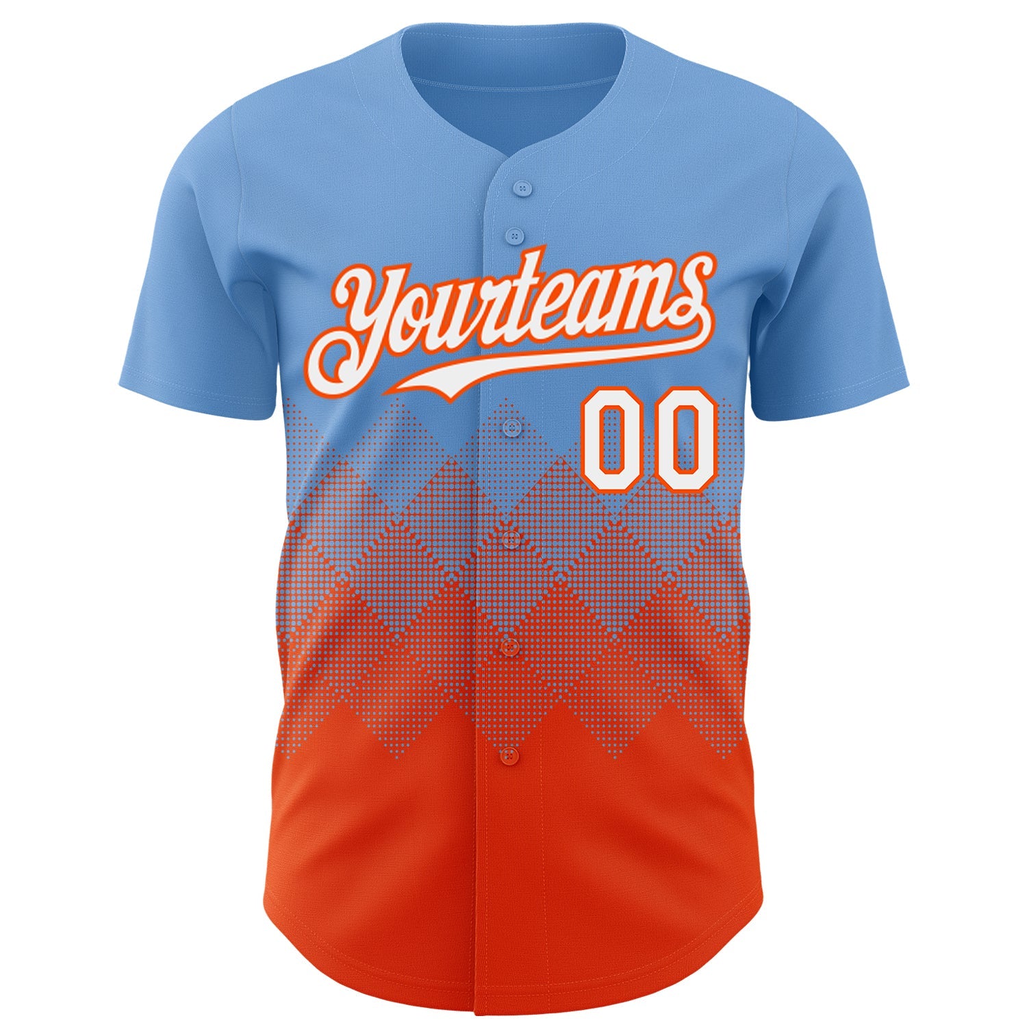 Custom Light Blue White-Orange 3D Gradient Square Shape Authentic Baseball Jersey view 2