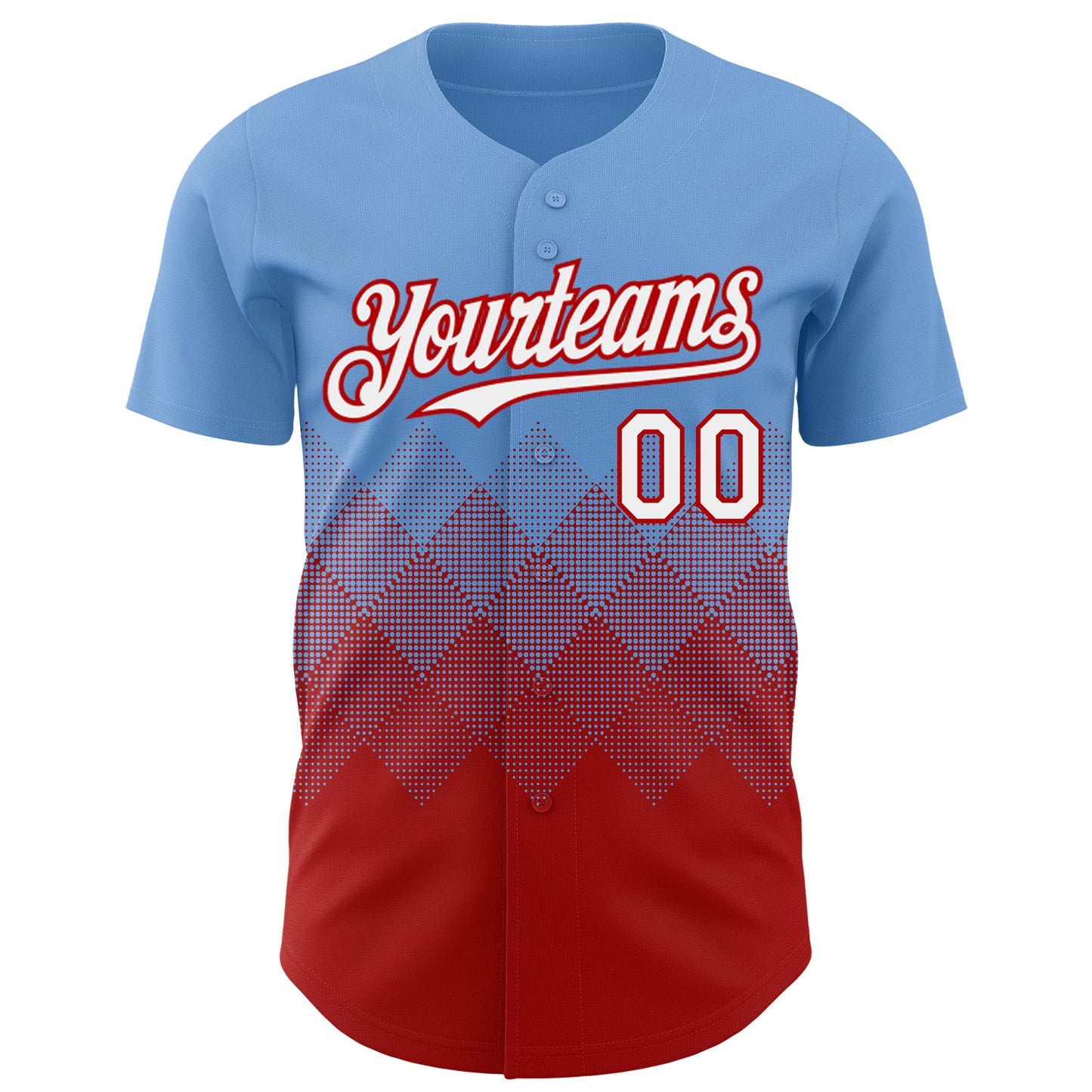 Custom Light Blue White-Red 3D Gradient Square Shape Authentic Baseball Jersey view 2
