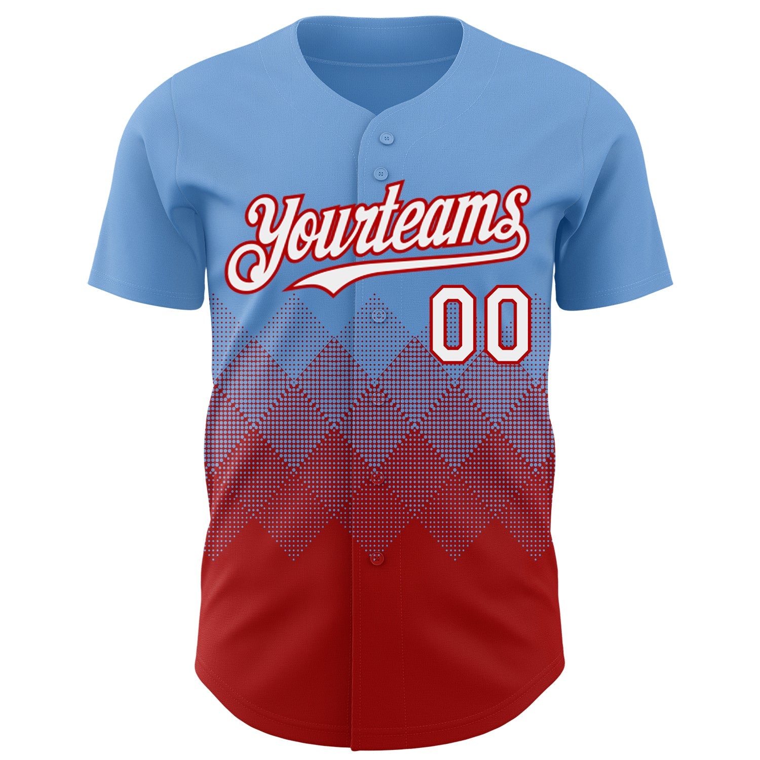 Custom Light Blue White-Red 3D Gradient Square Shape Authentic Baseball Jersey view 2
