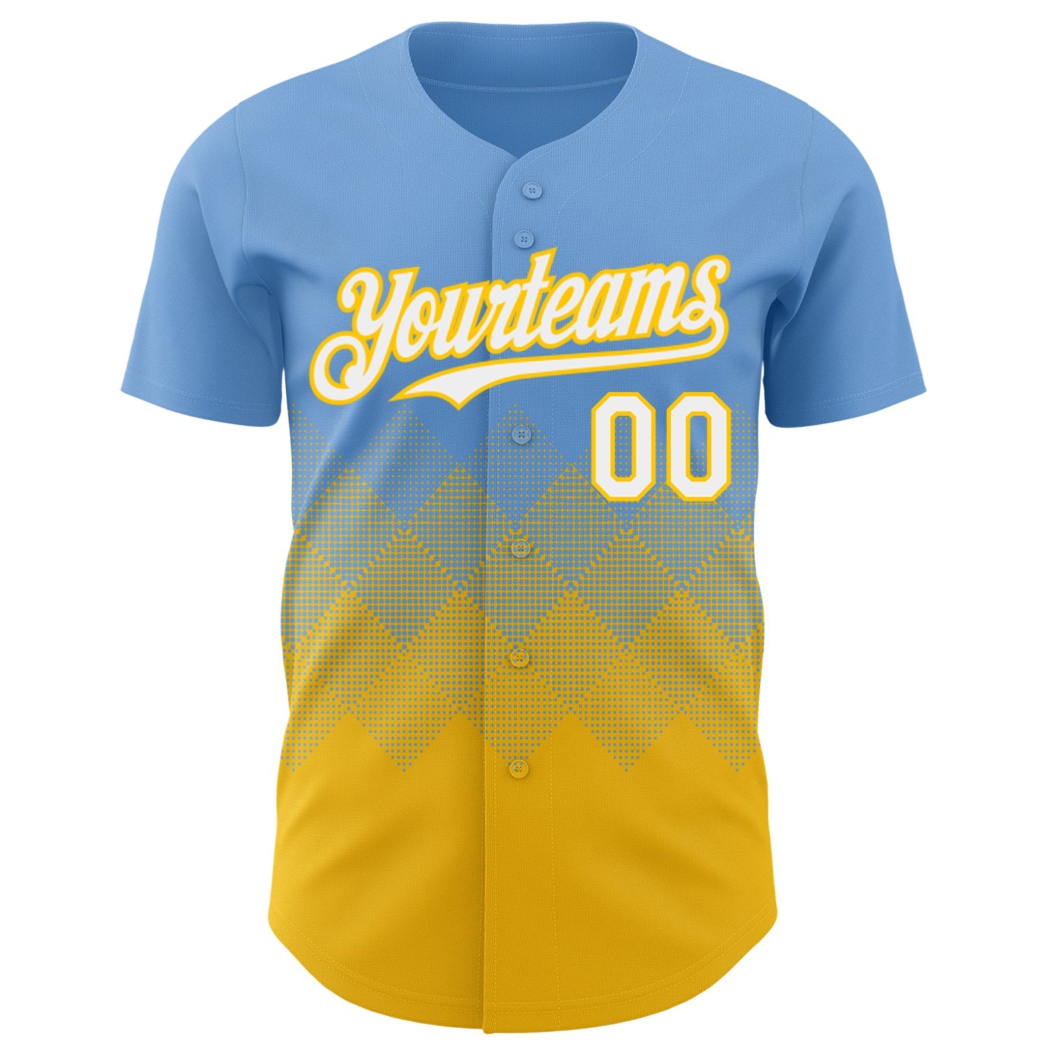 Custom Light Blue White-Yellow 3D Gradient Square Shape Authentic Baseball Jersey view 2