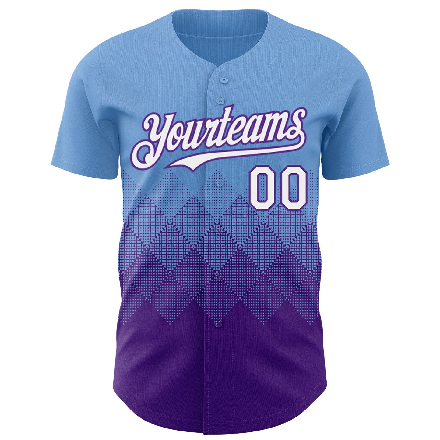 Custom Light Blue White-Purple 3D Gradient Square Shape Authentic Baseball Jersey view 2