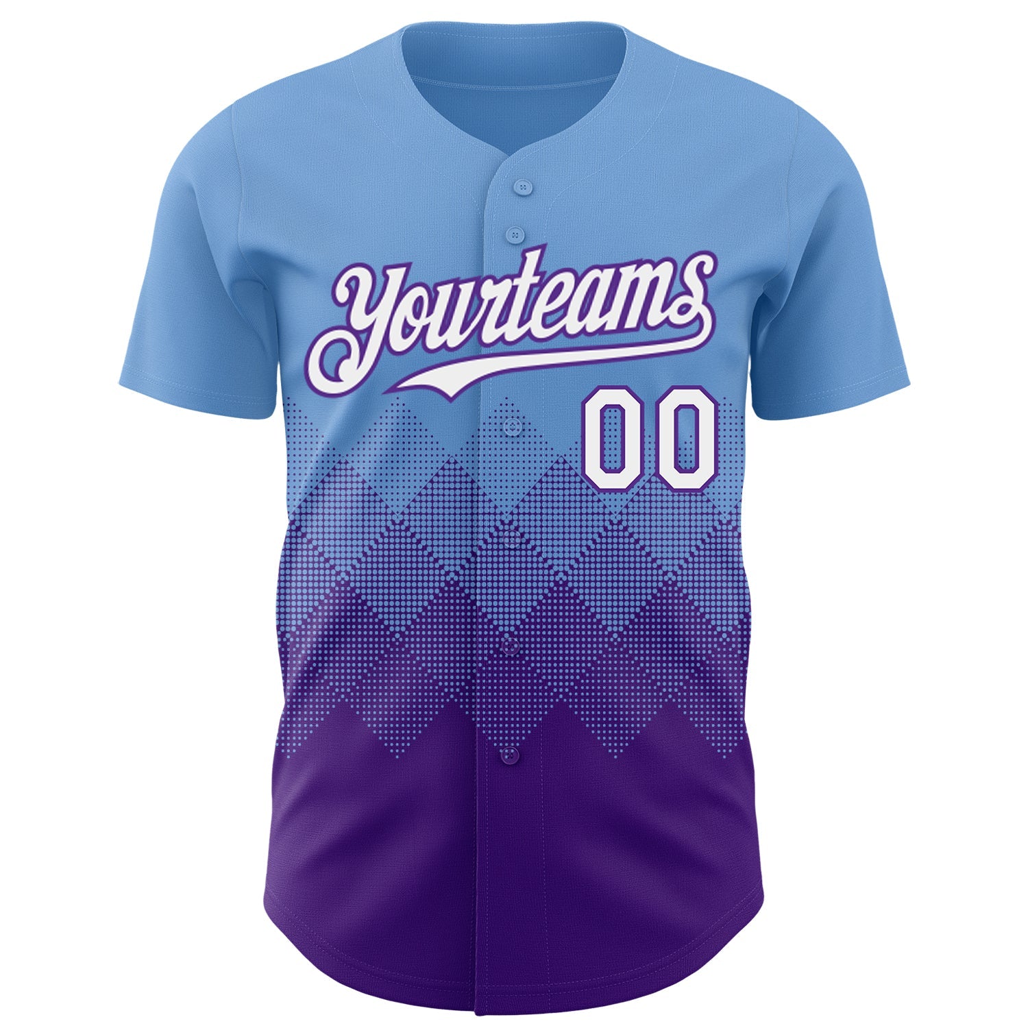 Custom Light Blue White-Purple 3D Gradient Square Shape Authentic Baseball Jersey view 2