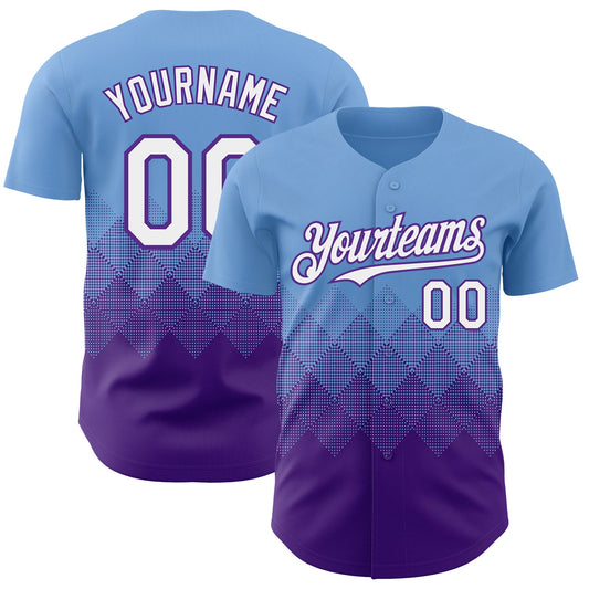 Custom Light Blue White-Purple 3D Gradient Square Shape Authentic Baseball Jersey - Main View