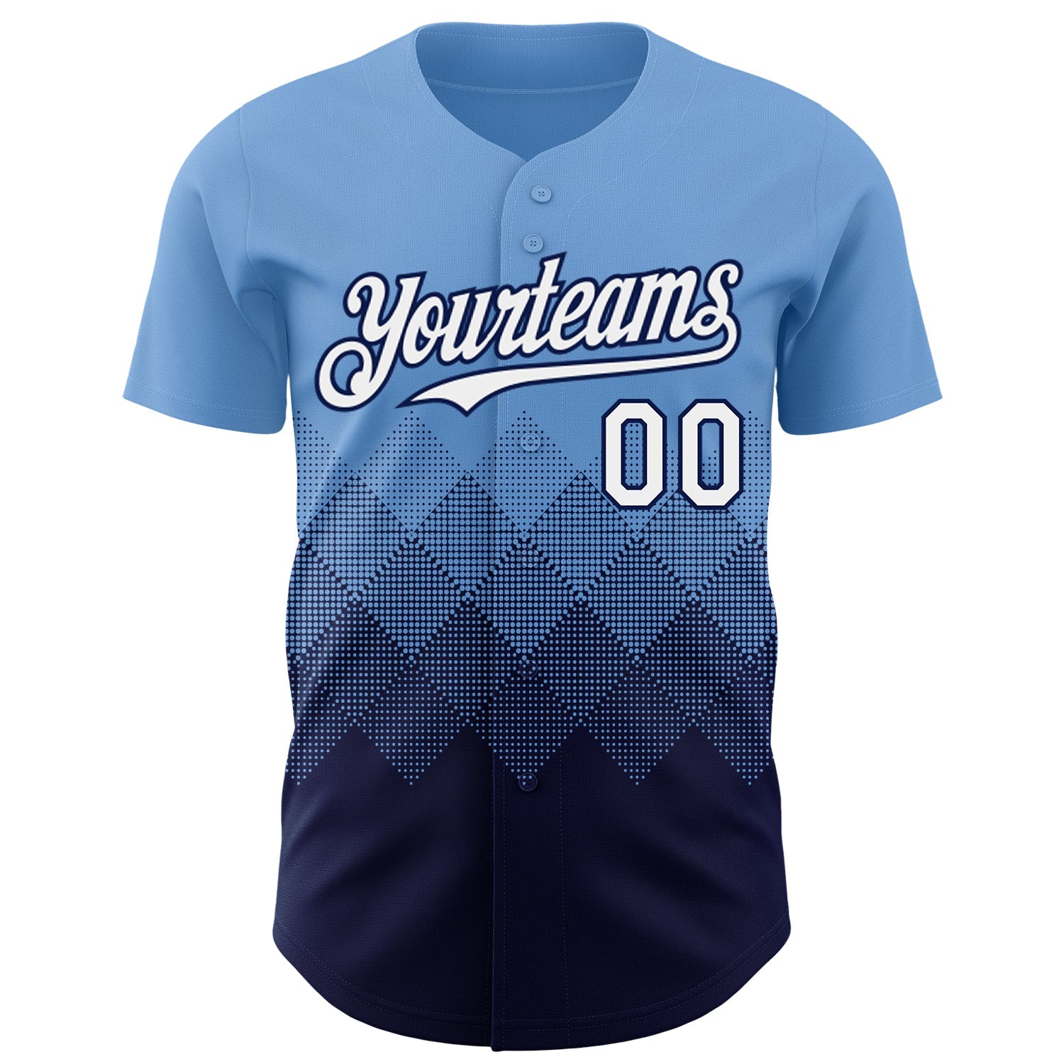 Custom Light Blue White-Navy 3D Gradient Square Shape Authentic Baseball Jersey view 2