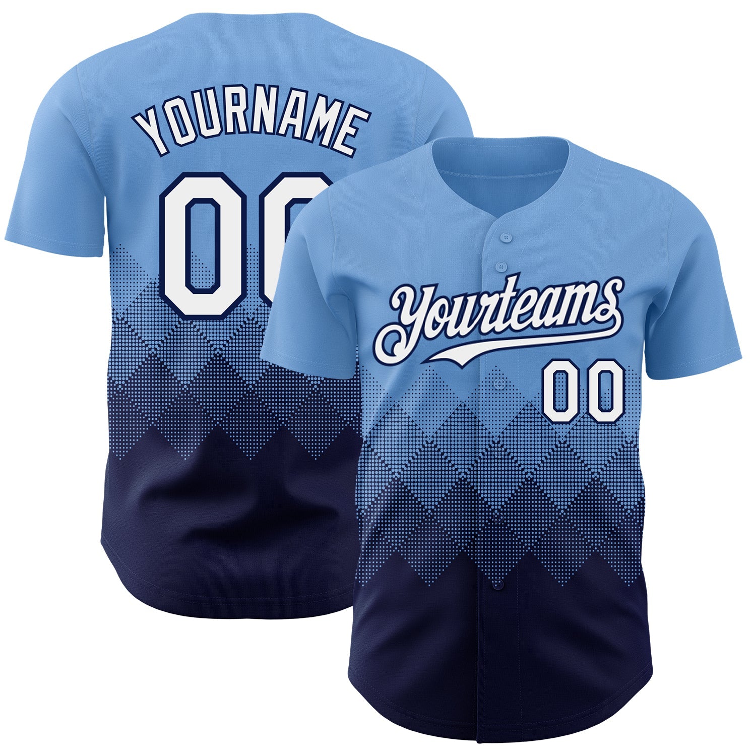 Custom Light Blue White-Navy 3D Gradient Square Shape Authentic Baseball Jersey - Main View