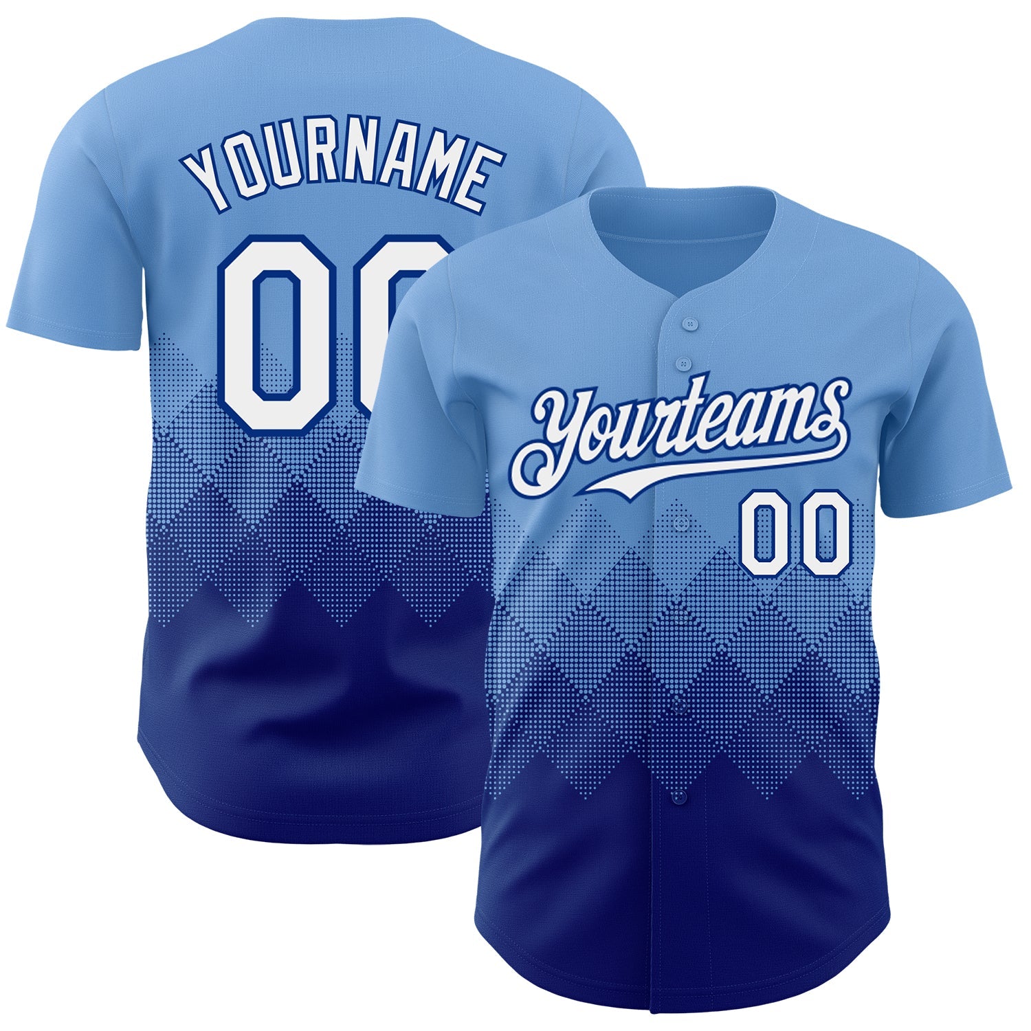 Custom Light Blue White-Royal 3D Gradient Square Shape Authentic Baseball Jersey - Main View
