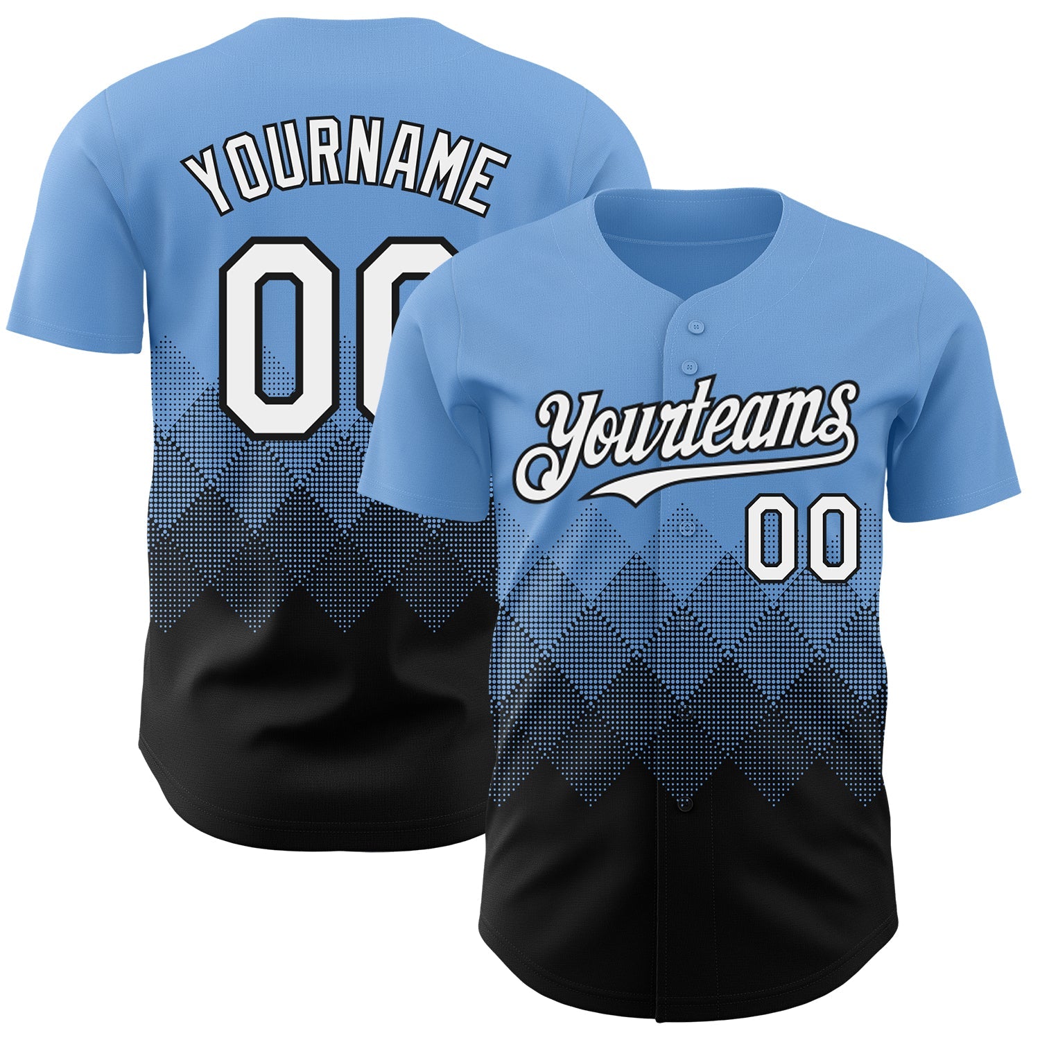 Custom Light Blue White-Black 3D Gradient Square Shape Authentic Baseball Jersey - Main View