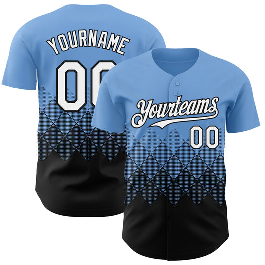 Custom Light Blue White-Black 3D Gradient Square Shape Authentic Baseball Jersey - Main View