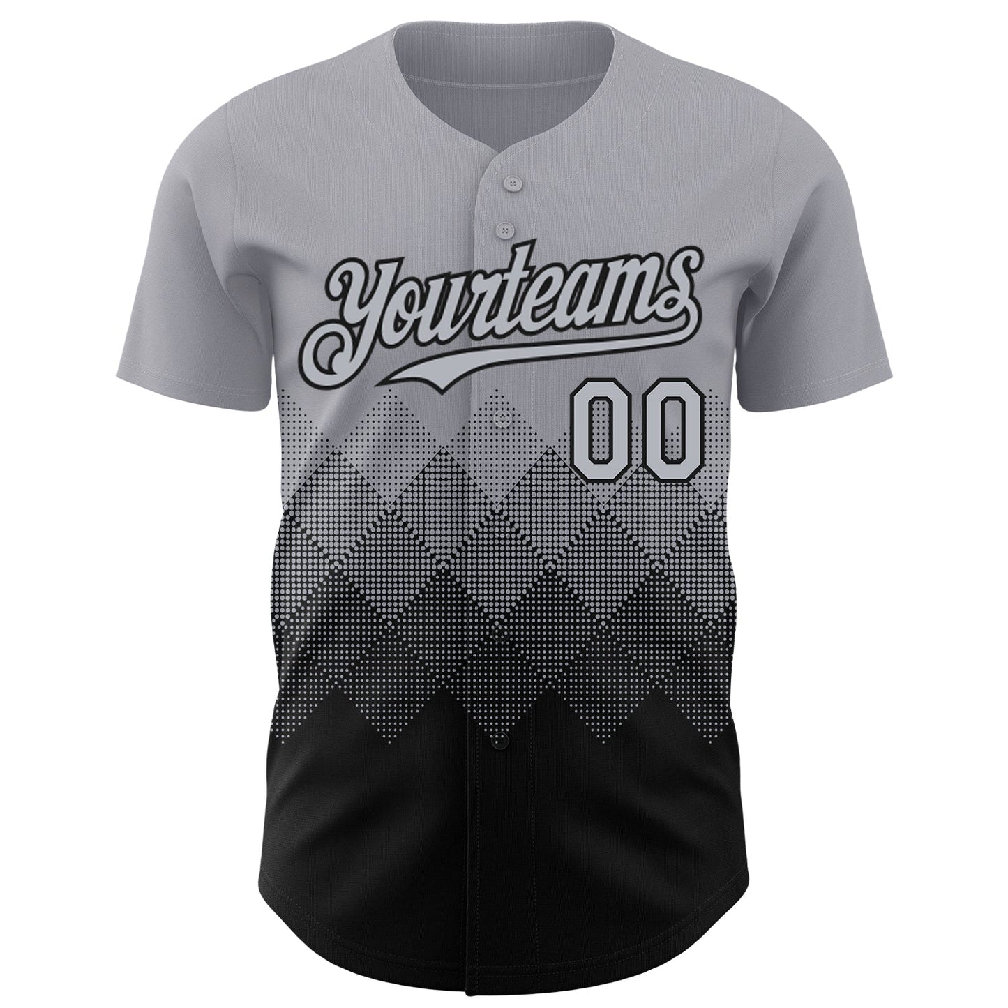 Custom Gray Black 3D Gradient Square Shape Authentic Baseball Jersey view 2