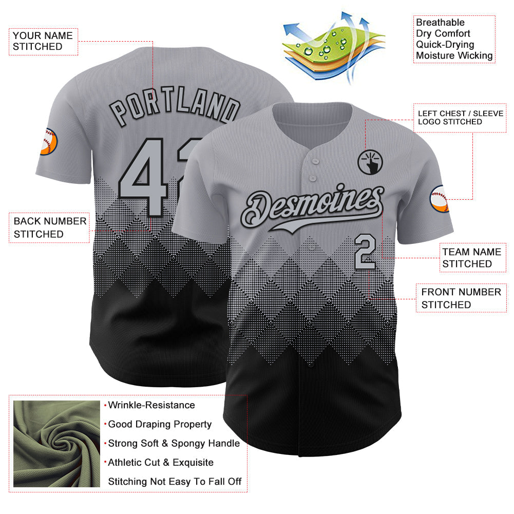 Custom Gray Black 3D Gradient Square Shape Authentic Baseball Jersey view 3