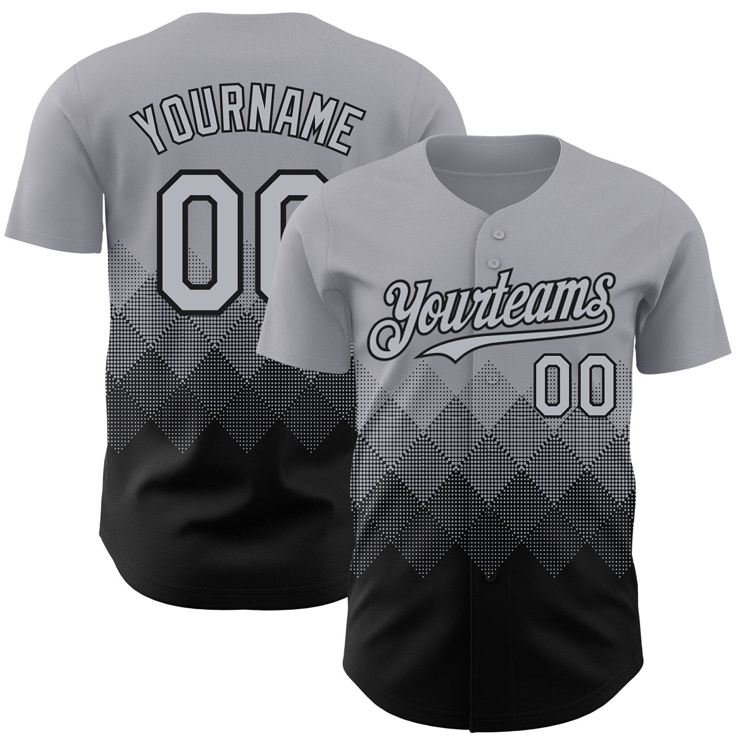 Custom Gray Black 3D Gradient Square Shape Authentic Baseball Jersey - Main View