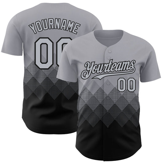 Custom Gray Black 3D Gradient Square Shape Authentic Baseball Jersey - Main View