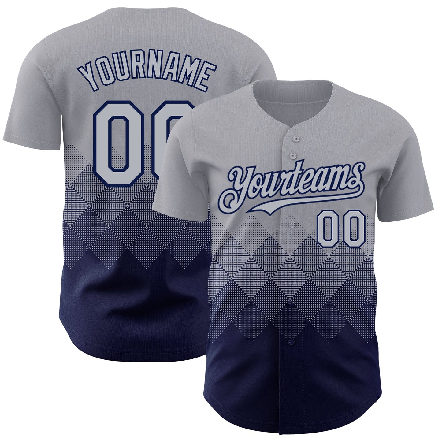 Custom Gray Navy 3D Gradient Square Shape Authentic Baseball Jersey - Main View