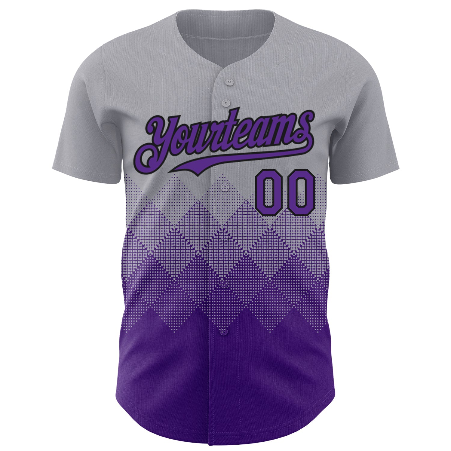 Custom Gray Purple-Black 3D Gradient Square Shape Authentic Baseball Jersey view 2