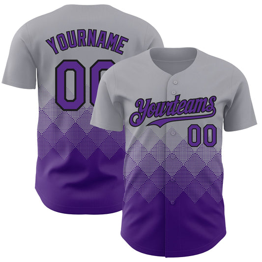 Custom Gray Purple-Black 3D Gradient Square Shape Authentic Baseball Jersey - Main View