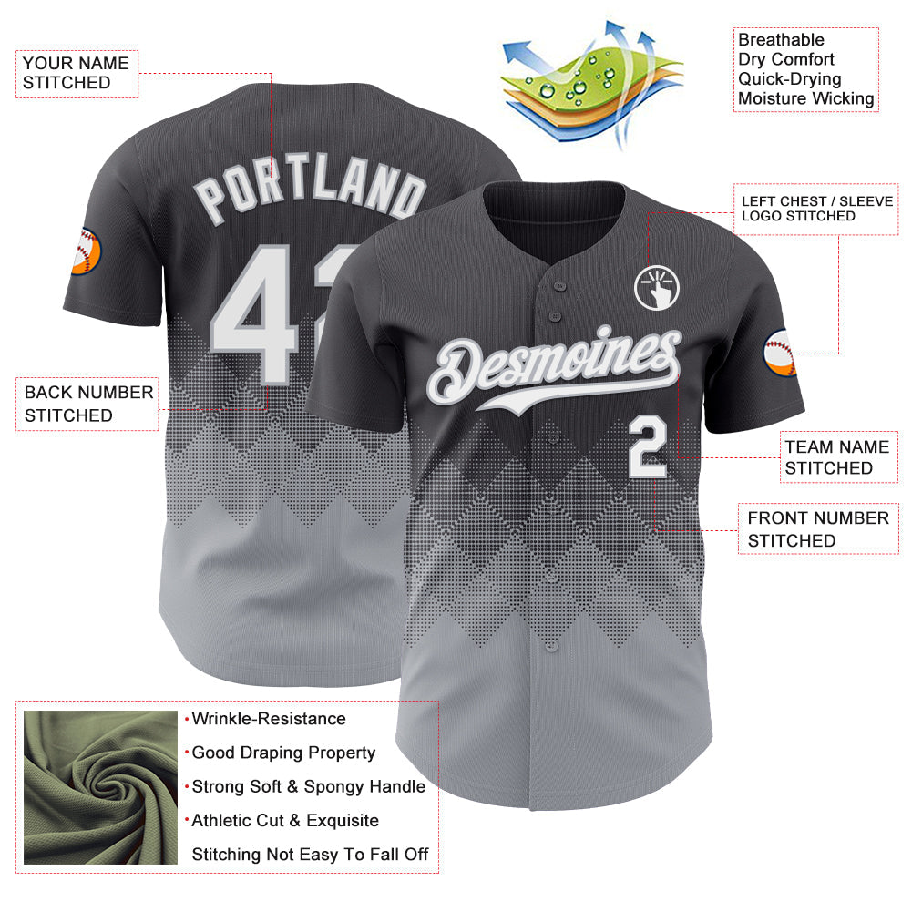 Custom Steel Gray White-Gray 3D Gradient Square Shape Authentic Baseball Jersey view 3