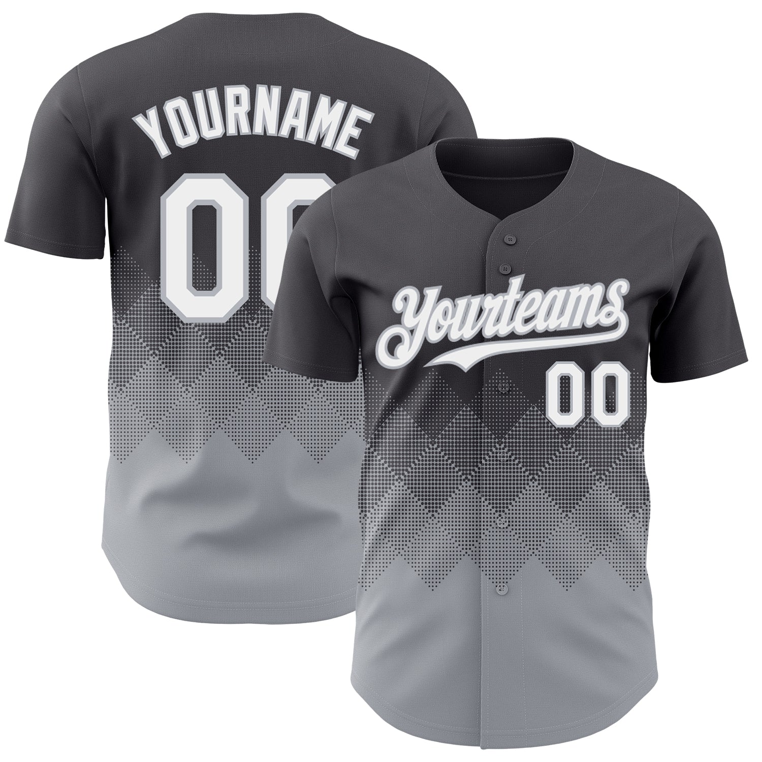 Custom Steel Gray White-Gray 3D Gradient Square Shape Authentic Baseball Jersey - Main View