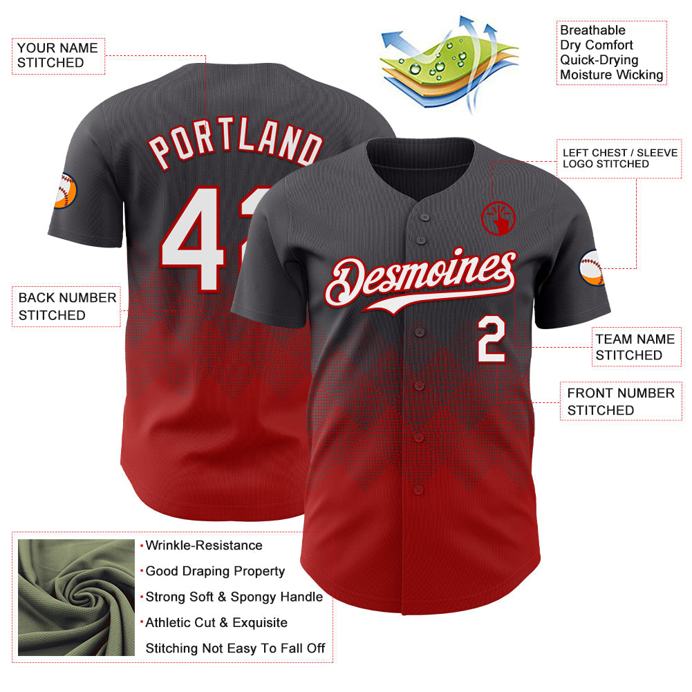 Custom Steel Gray White-Red 3D Gradient Square Shape Authentic Baseball Jersey view 3