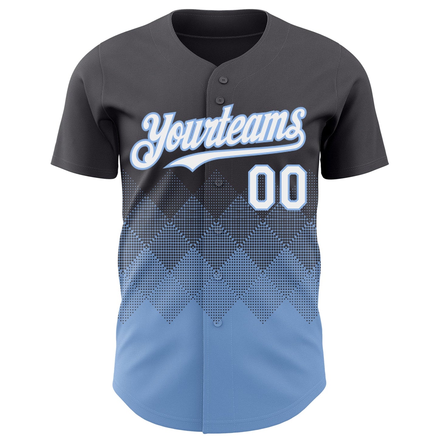 Custom Steel Gray White-Light Blue 3D Gradient Square Shape Authentic Baseball Jersey view 2