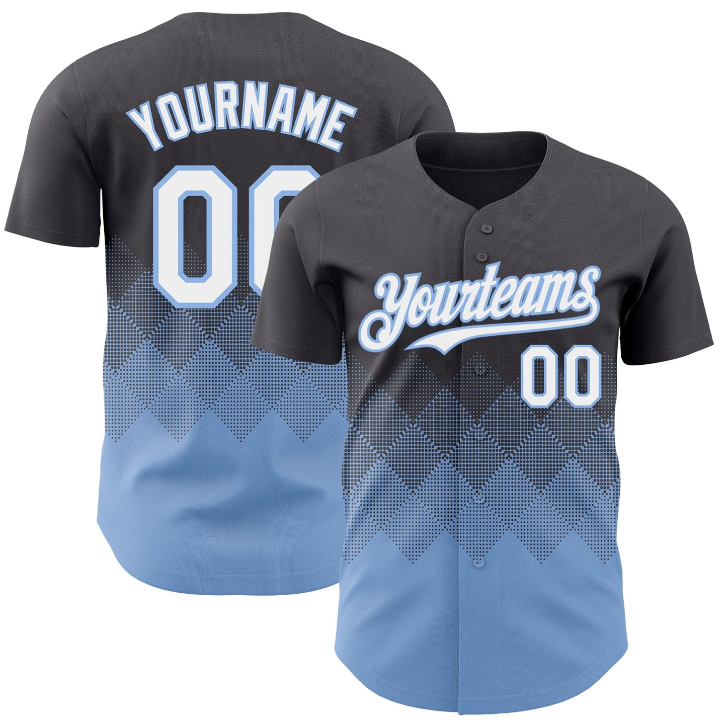 Custom Steel Gray White-Light Blue 3D Gradient Square Shape Authentic Baseball Jersey - Main View