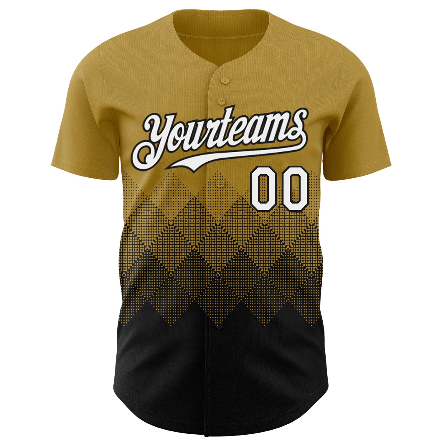 Custom Old Gold White-Black 3D Gradient Square Shape Authentic Baseball Jersey view 2